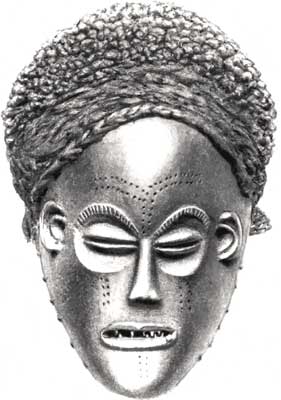 Деревянная маска «мвана-аво» с париком.