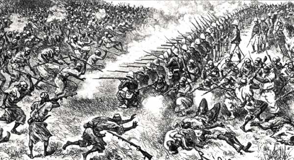 Сражение войск Самори с превосходящими силами французских колонизаторов.