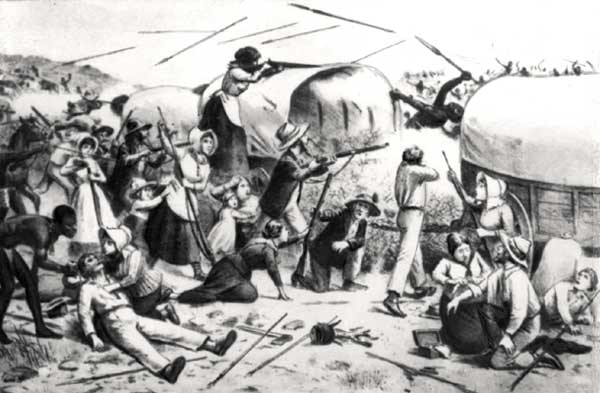 Буры защищают свой лагерь в Вехкопе от матабеле.