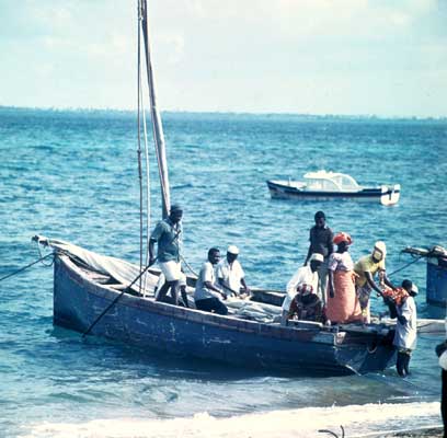 Выход рыбаков в море из порта Занзибар.